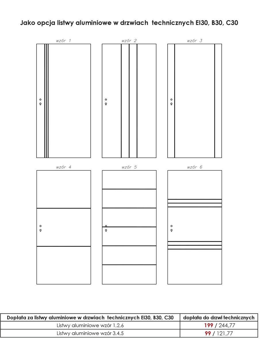 EI30, B30, C30 dopłata do drzwi technicznych Listwy