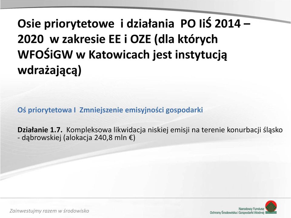 Zmniejszenie emisyjności gospodarki Działanie 1.7.