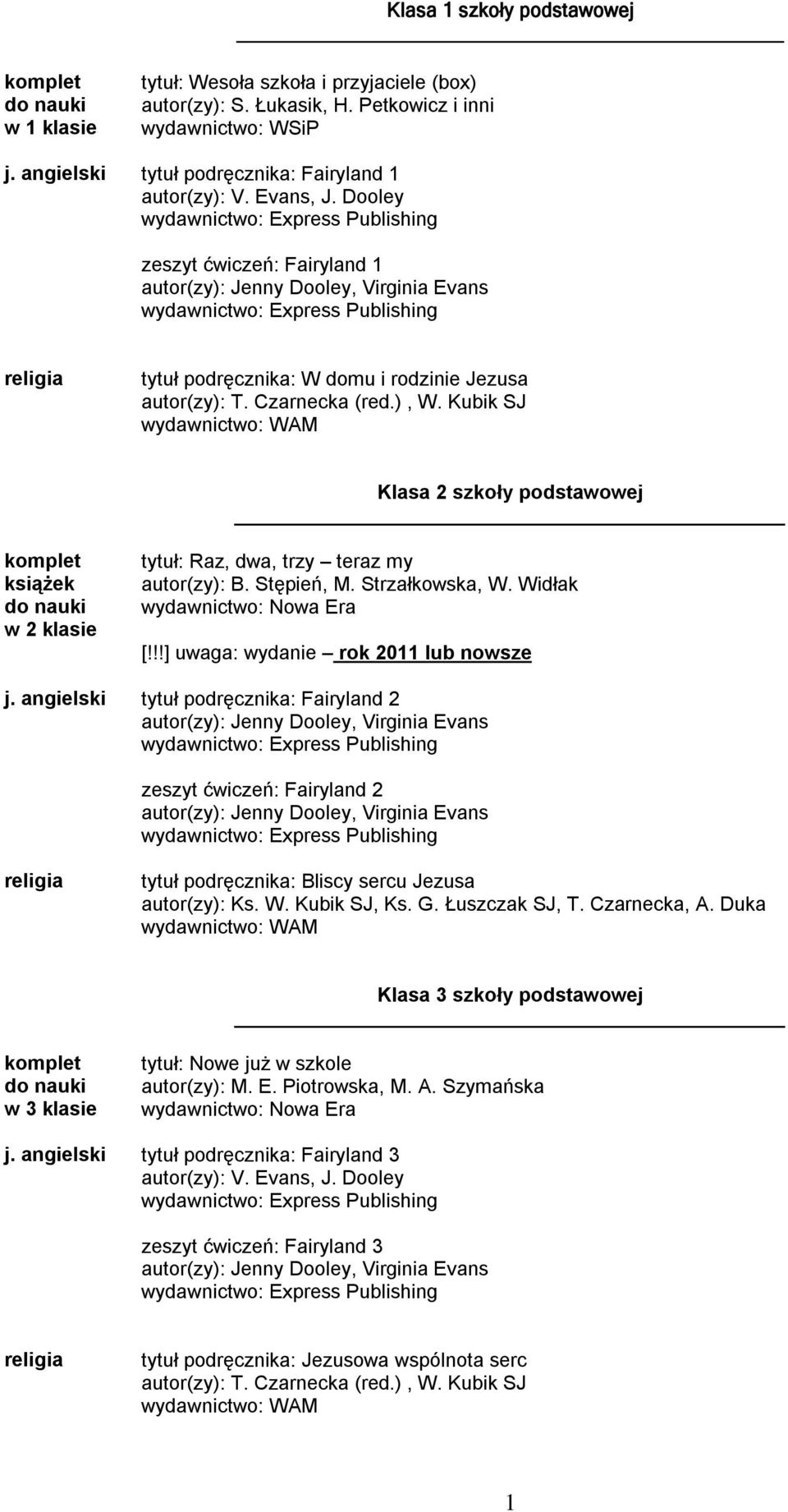 Kubik SJ wydawnictwo: WAM Klasa 2 szkoły podstawowej komplet książek do nauki w 2 klasie tytuł: Raz, dwa, trzy teraz my autor(zy): B. Stępień, M. Strzałkowska, W. Widłak [!