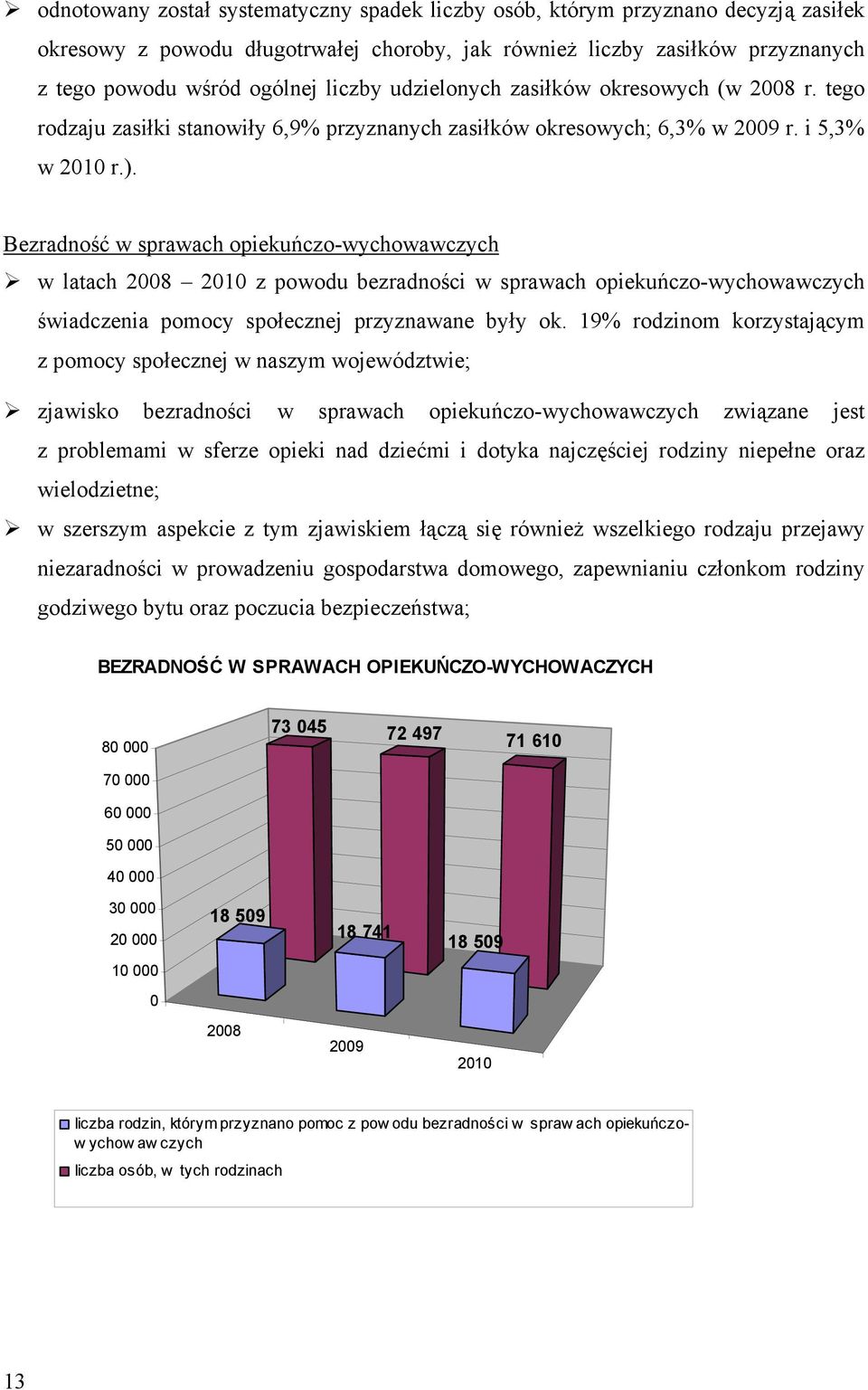 Bezradność w sprawach opiekuńczo-wychowawczych w latach 2008 2010 z powodu bezradności w sprawach opiekuńczo-wychowawczych świadczenia pomocy społecznej przyznawane były ok.