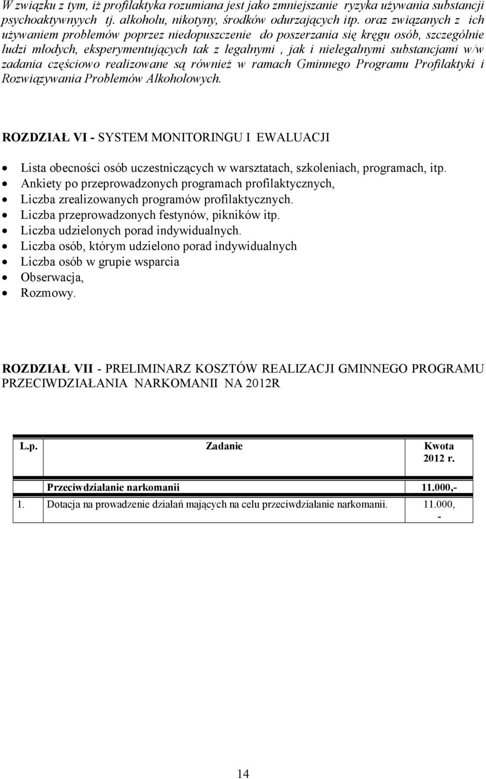 zadania częściowo realizowane są również w ramach Gminnego Programu Profilaktyki i Rozwiązywania Problemów Alkoholowych.