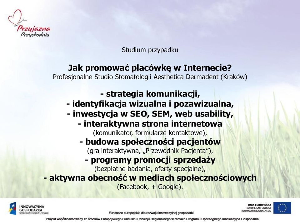 pozawizualna, - inwestycja w SEO, SEM, web usability, - interaktywna strona internetowa (komunikator, formularze kontaktowe),