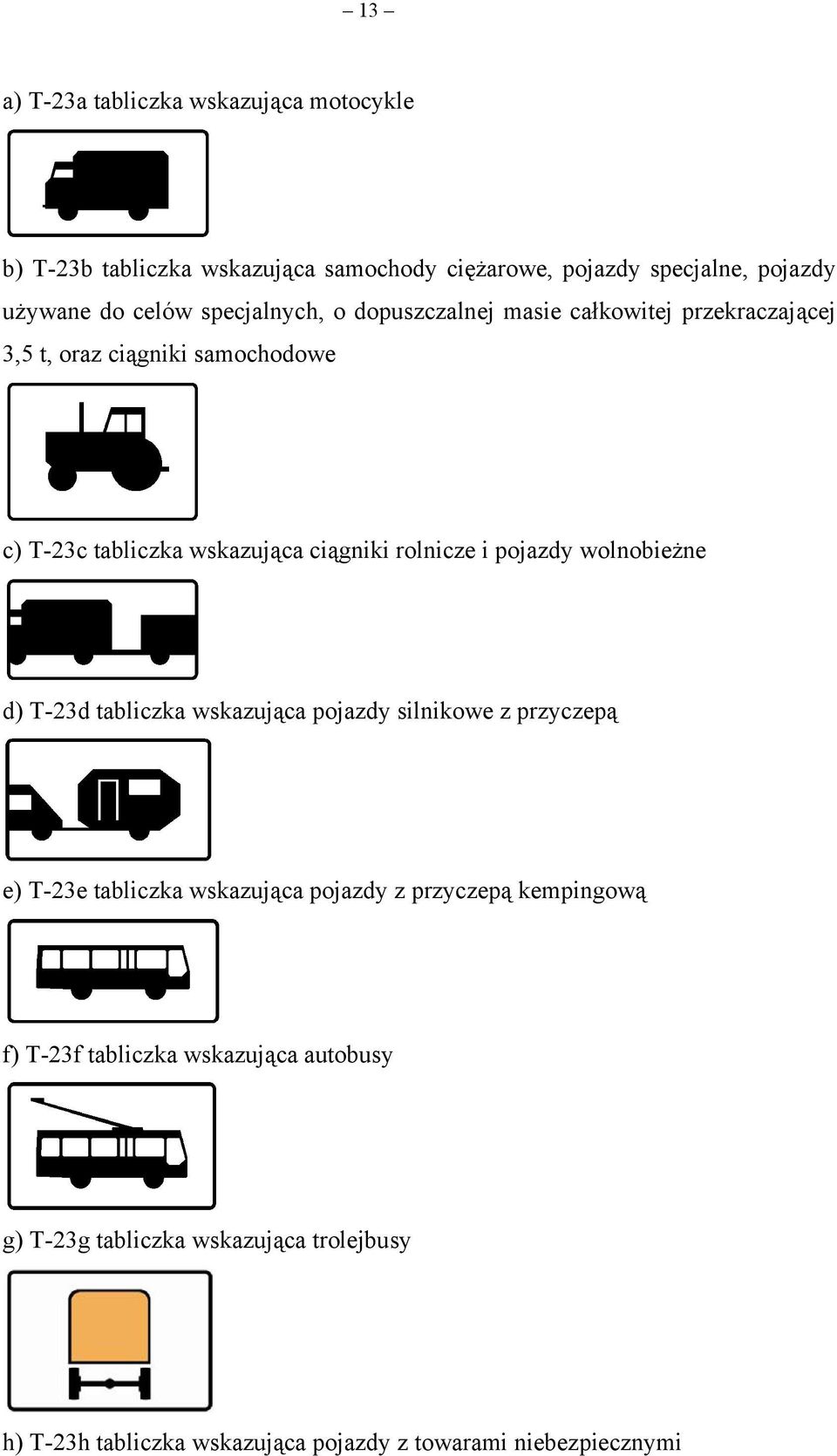 rolnicze i pojazdy wolnobieżne d) T-23d tabliczka wskazująca pojazdy silnikowe z przyczepą e) T-23e tabliczka wskazująca pojazdy z przyczepą