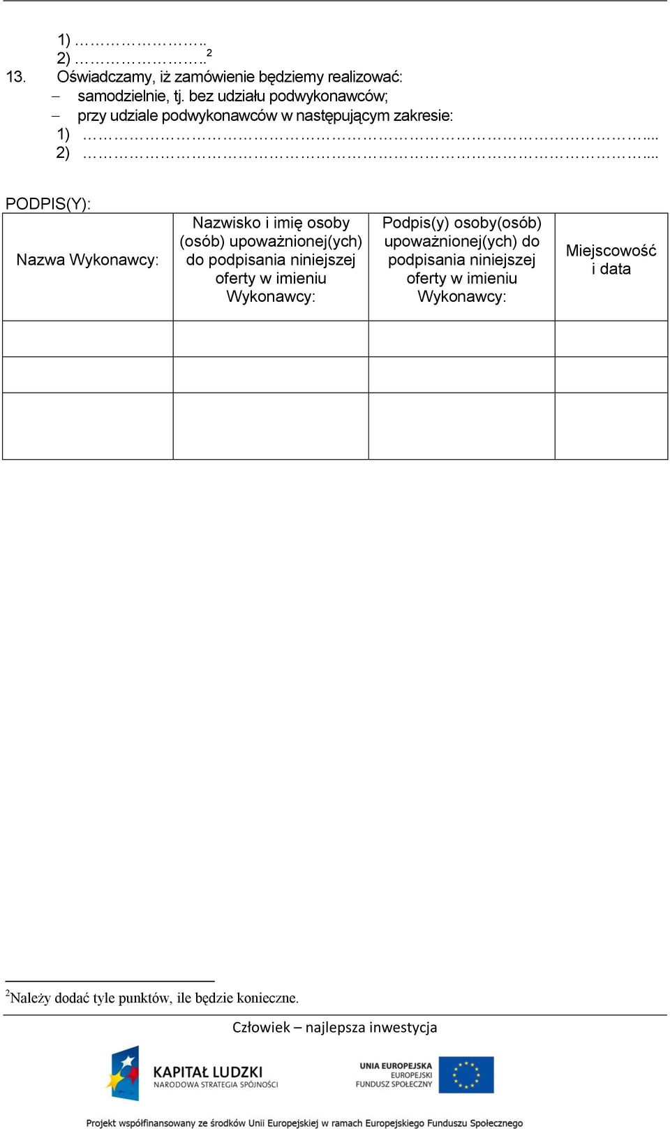 .. PODPIS(Y): Nazwa Nazwisko i imię osoby (osób) upoważnionej(ych) do podpisania niniejszej