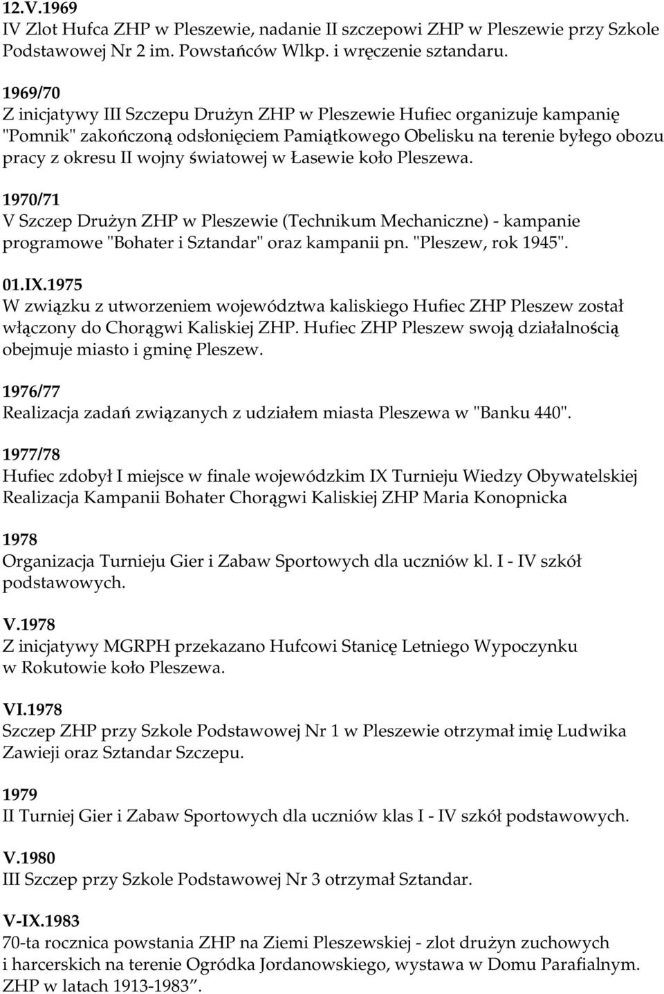 Łasewie koło Pleszewa. 1970/71 V Szczep DruŜyn ZHP w Pleszewie (Technikum Mechaniczne) - kampanie programowe "Bohater i Sztandar" oraz kampanii pn. "Pleszew, rok 1945". 01.IX.