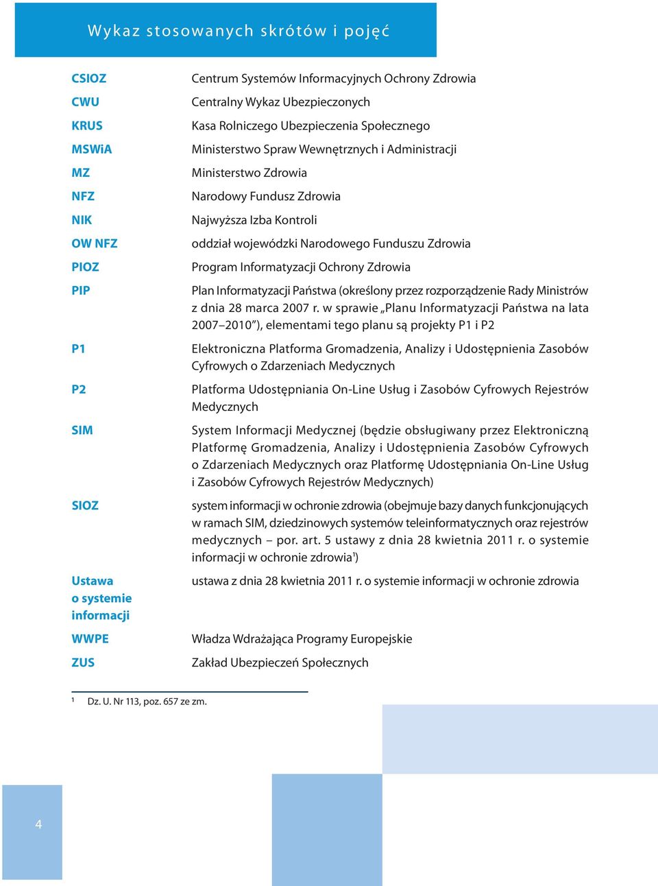 Narodowego Funduszu Zdrowia Program Informatyzacji Ochrony Zdrowia Plan Informatyzacji Państwa (określony przez rozporządzenie Rady Ministrów z dnia 28 marca 2007 r.