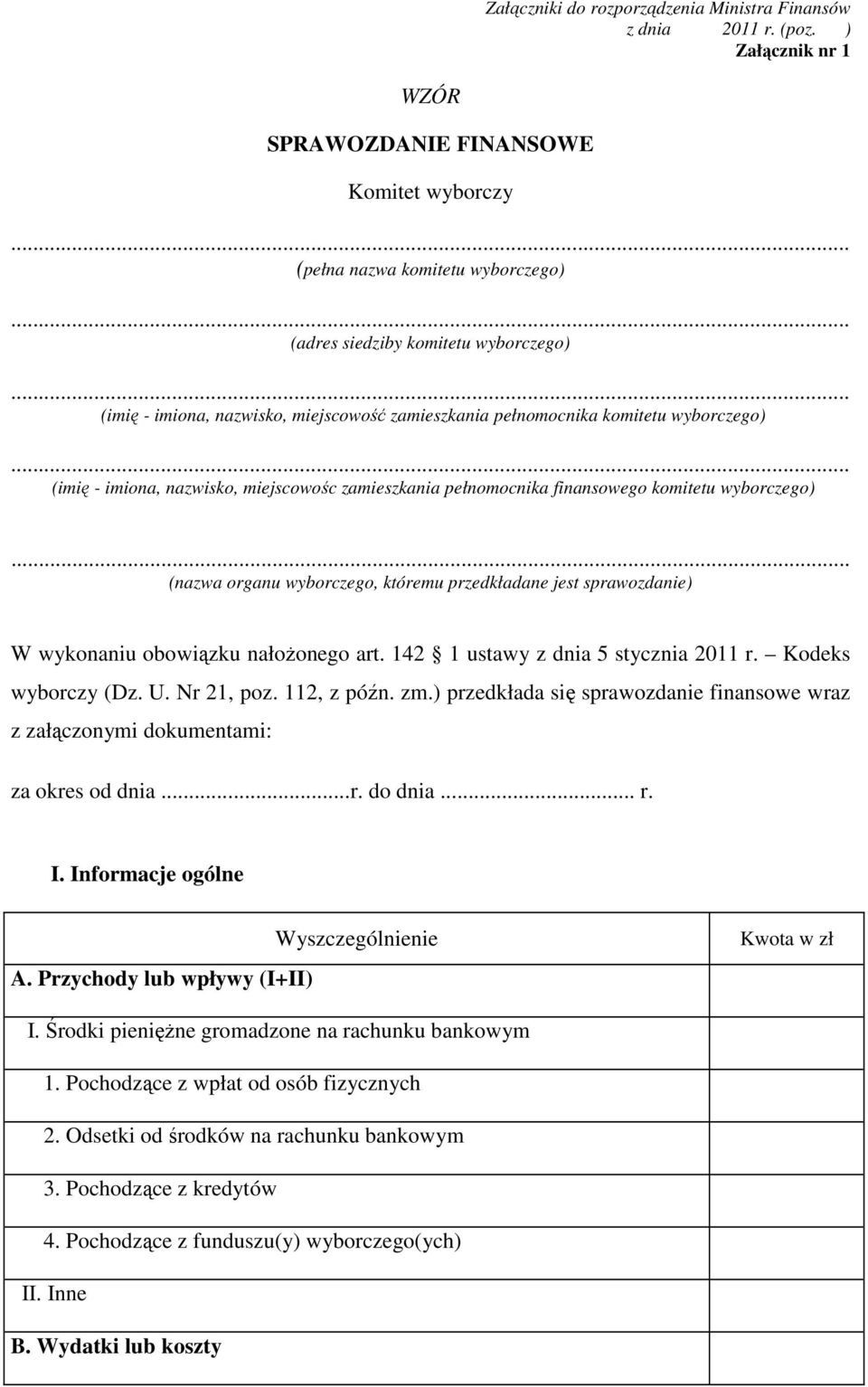 .. (imię - imiona, nazwisko, miejscowośc zamieszkania pełnomocnika finansowego komitetu wyborczego).