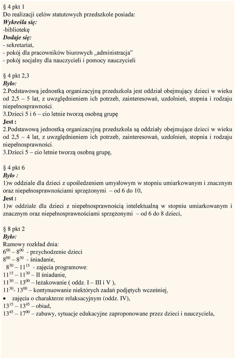 Podstawową jednostką organizacyjną przedszkola jest oddział obejmujący dzieci w wieku od 2,5 5 lat, z uwzględnieniem ich potrzeb, zainteresowań, uzdolnień, stopnia i rodzaju niepełnosprawności. 3.