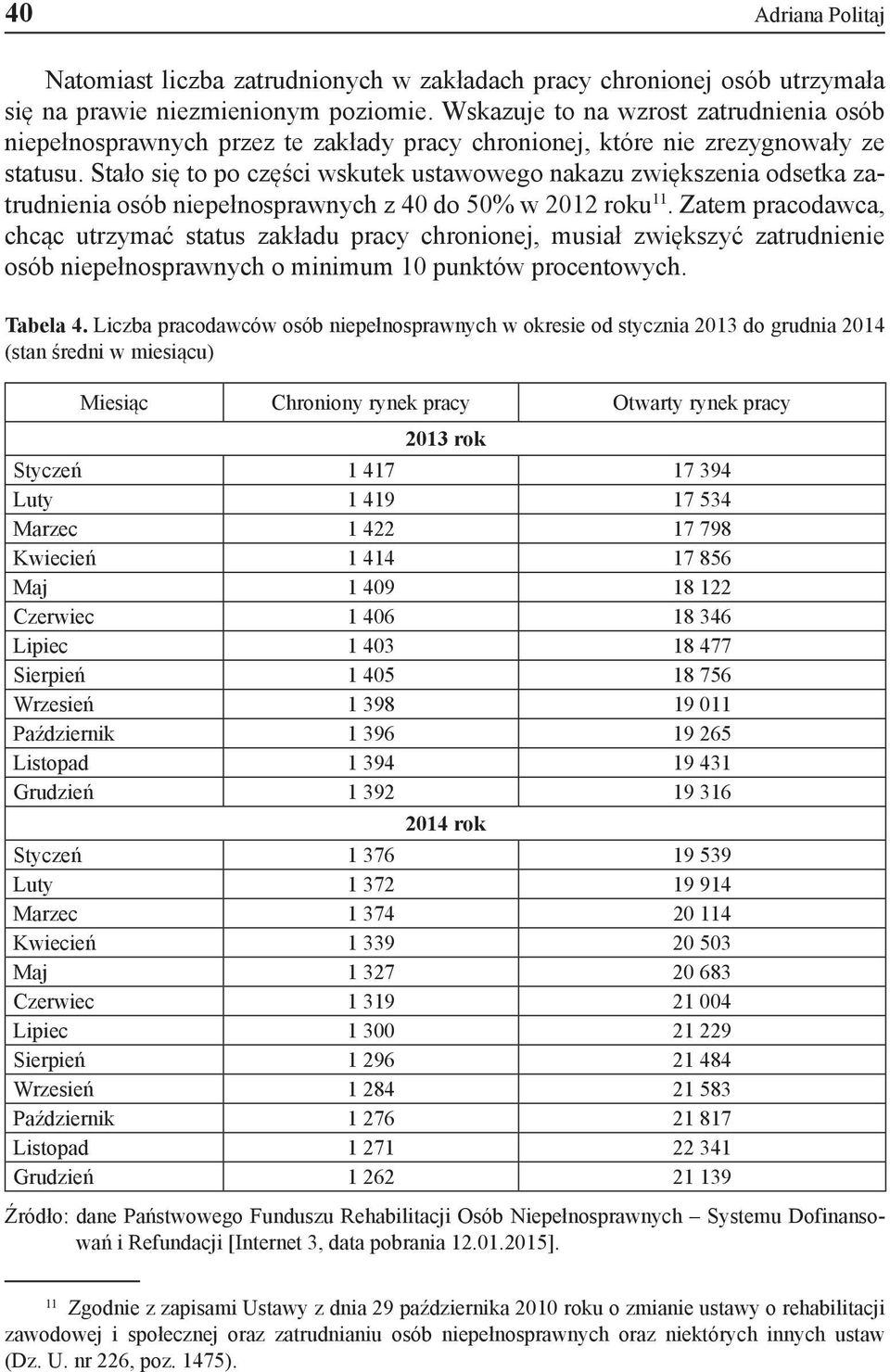 Stało się to po części wskutek ustawowego nakazu zwiększenia odsetka zatrudnienia osób niepełnosprawnych z 40 do 50% w 2012 roku 11.