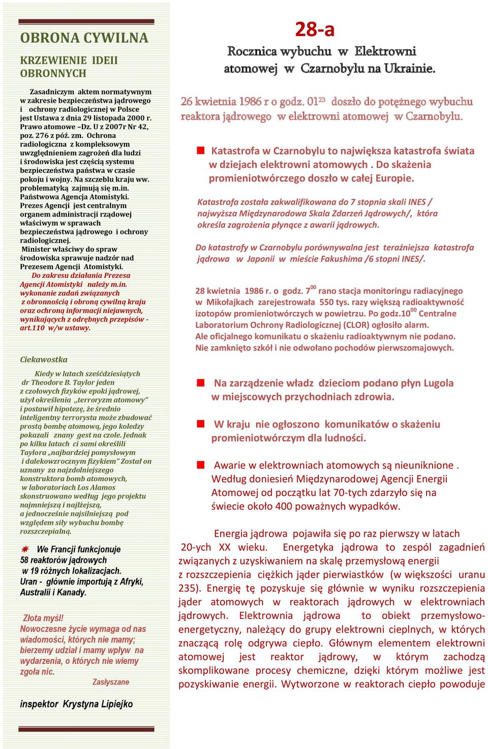 Na szczeblu kraju ww. problematyką zajmują się m.in. Państwowa Agencja Atomistyki.