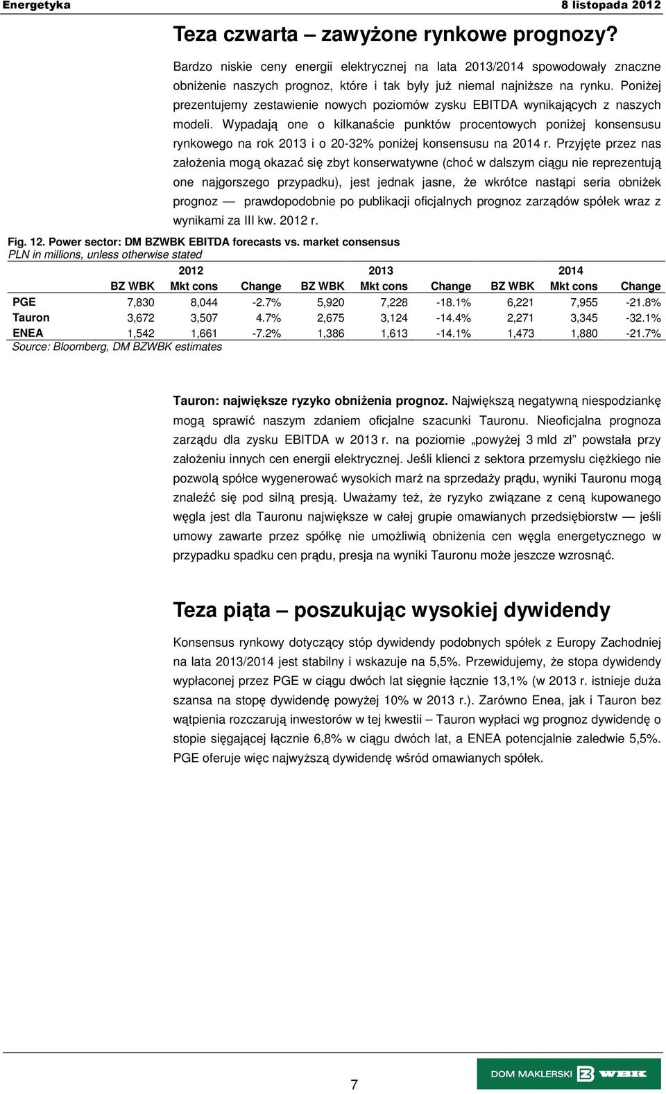 PoniŜej prezentujemy zestawienie nowych poziomów zysku EBITDA wynikających z naszych modeli.