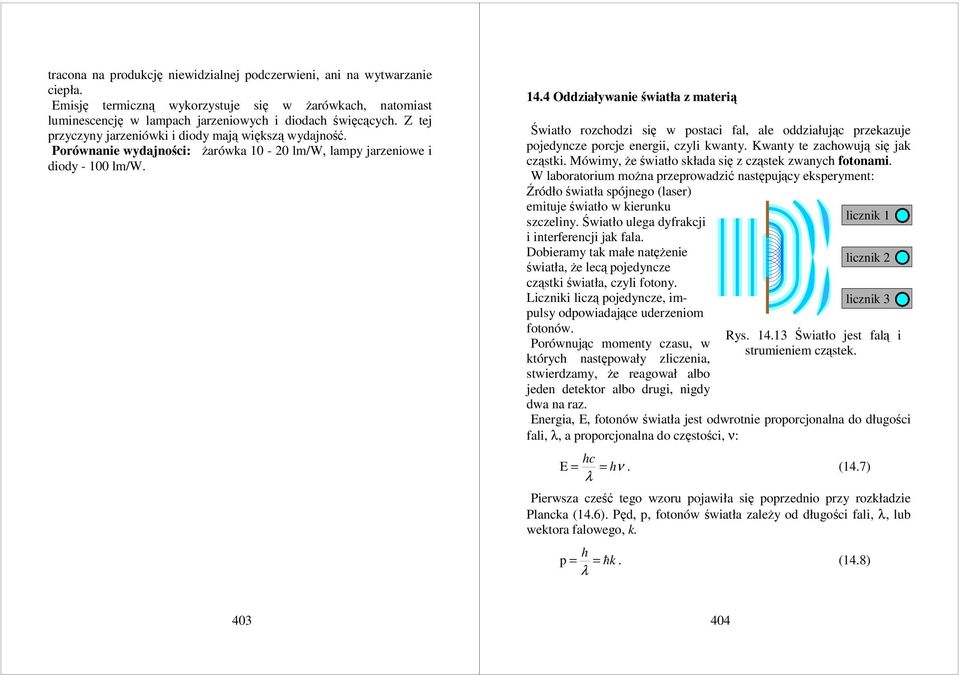 4 Oddziaływanie światła z materią Światło rozchodzi się w postaci fal, ale oddziałując przekazuje pojedyncze porcje energii, czyli kwanty. Kwanty te zachowują się jak cząstki.