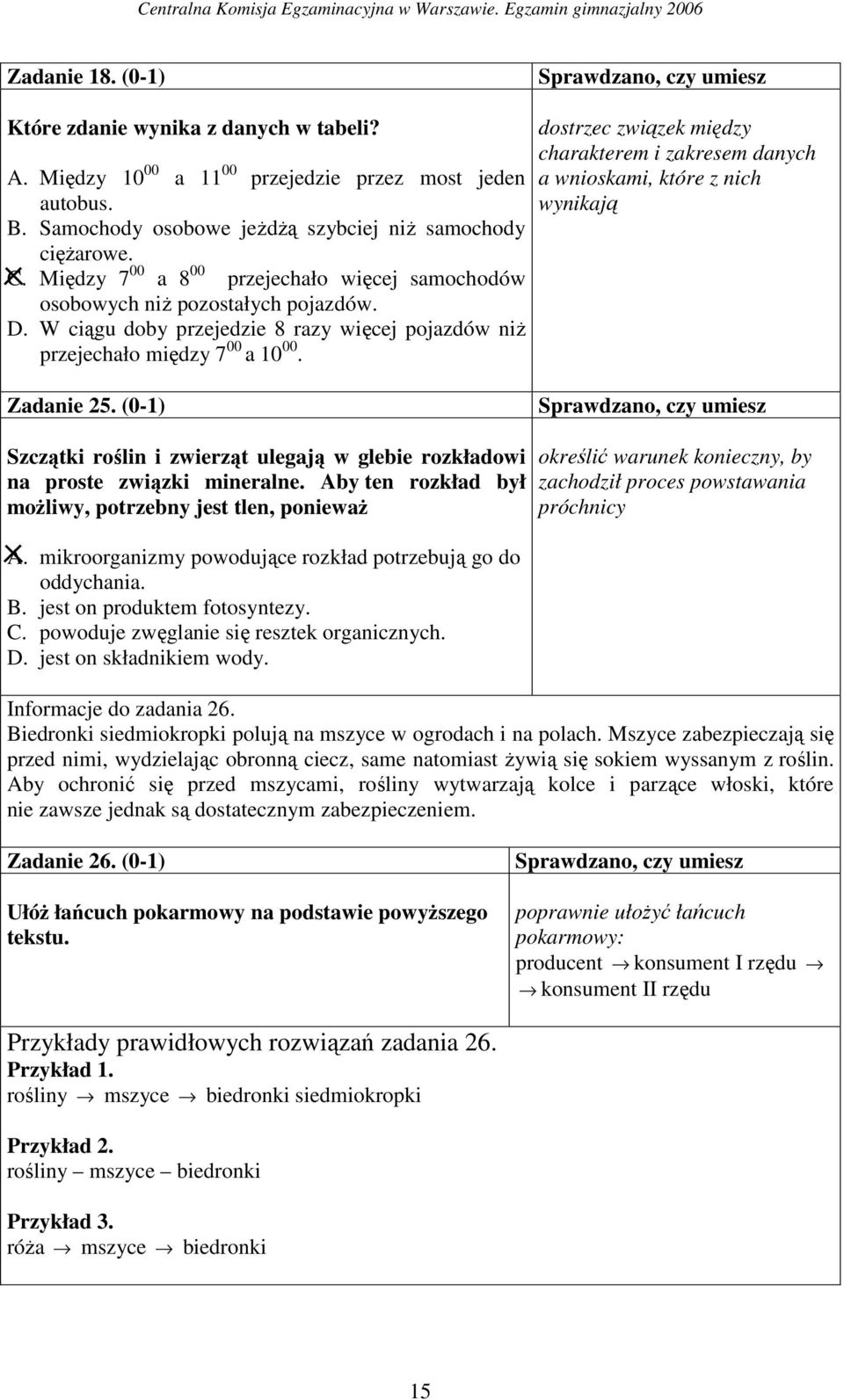 dostrzec związek między charakterem i zakresem danych a wnioskami, które z nich wynikają Zadanie 25. (0-1) Szczątki roślin i zwierząt ulegają w glebie rozkładowi na proste związki mineralne.