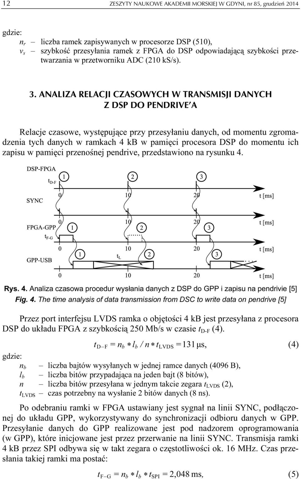 ANALIZA RELACJI CZASOWYCH W TRANSMISJI DANYCH Z DSP DO PENDRIVE A Relacje czasowe, występujące przy przesyłaniu danych, od momentu zgromadzenia tych danych w ramkach 4 kb w pamięci procesora DSP do