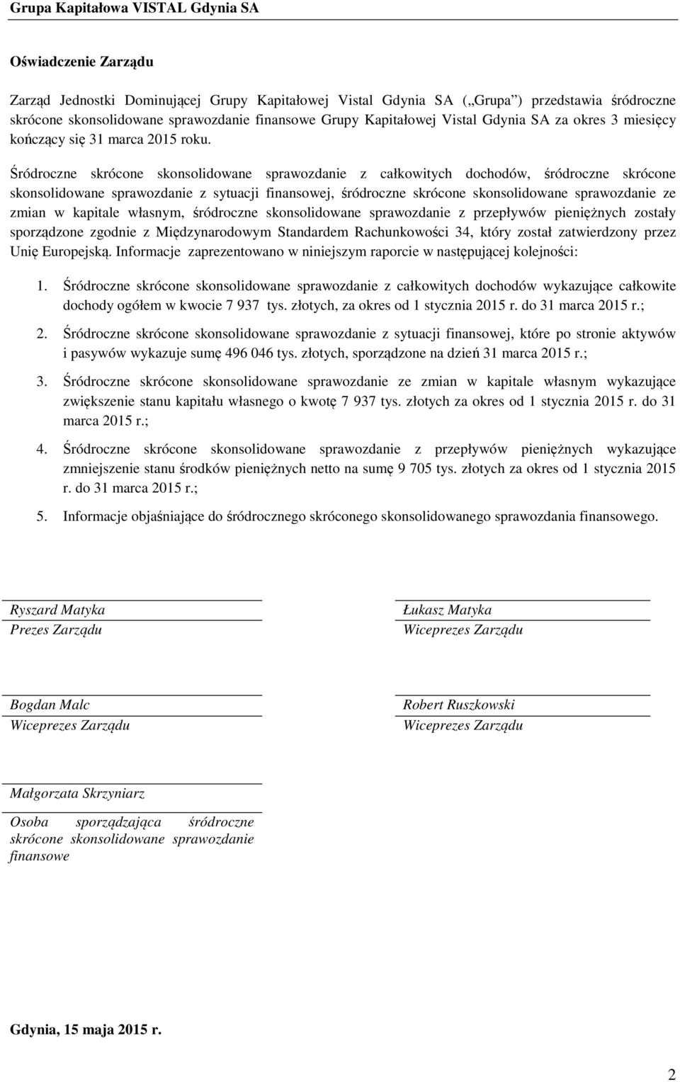 Śródroczne skrócone skonsolidowane sprawozdanie z całkowitych dochodów, śródroczne skrócone skonsolidowane sprawozdanie z sytuacji finansowej, śródroczne skrócone skonsolidowane sprawozdanie ze zmian