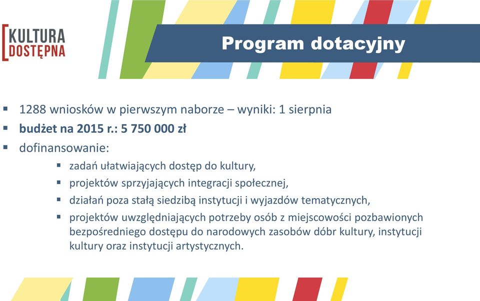 społecznej, działań poza stałą siedzibą instytucji i wyjazdów tematycznych, projektów uwzględniających potrzeby