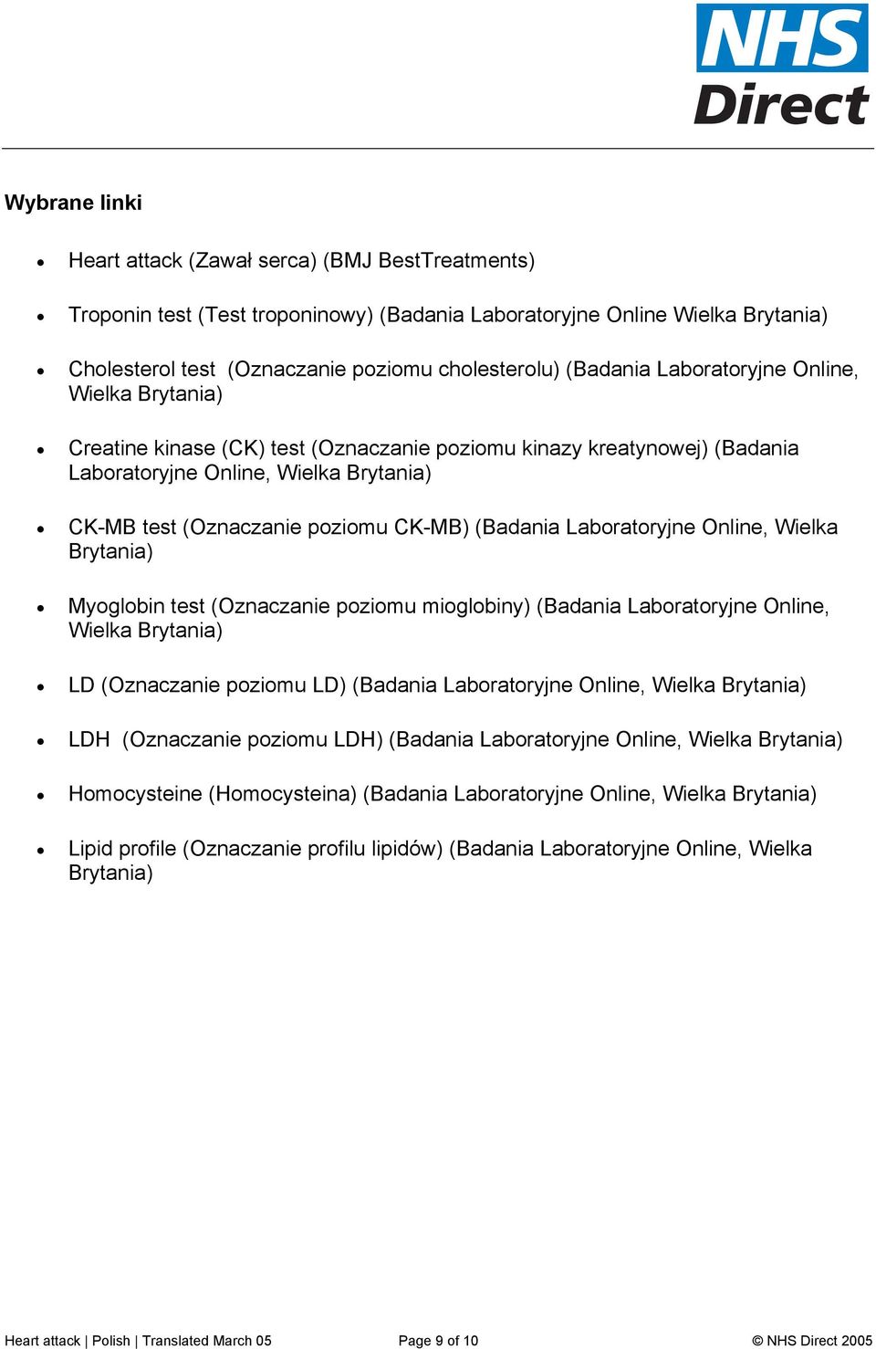 (Badania Laboratoryjne Online, Wielka Brytania) Myoglobin test (Oznaczanie poziomu mioglobiny) (Badania Laboratoryjne Online, Wielka Brytania) LD (Oznaczanie poziomu LD) (Badania Laboratoryjne