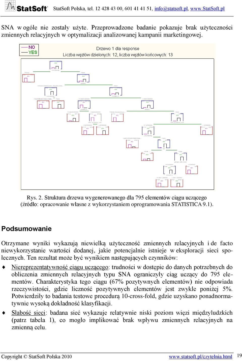 Podsumowanie Otrzymane wyniki wykazują niewielką użyteczność zmiennych relacyjnych i de facto niewykorzystanie wartości dodanej, jakie potencjalnie istnieje w eksploracji sieci społecznych.