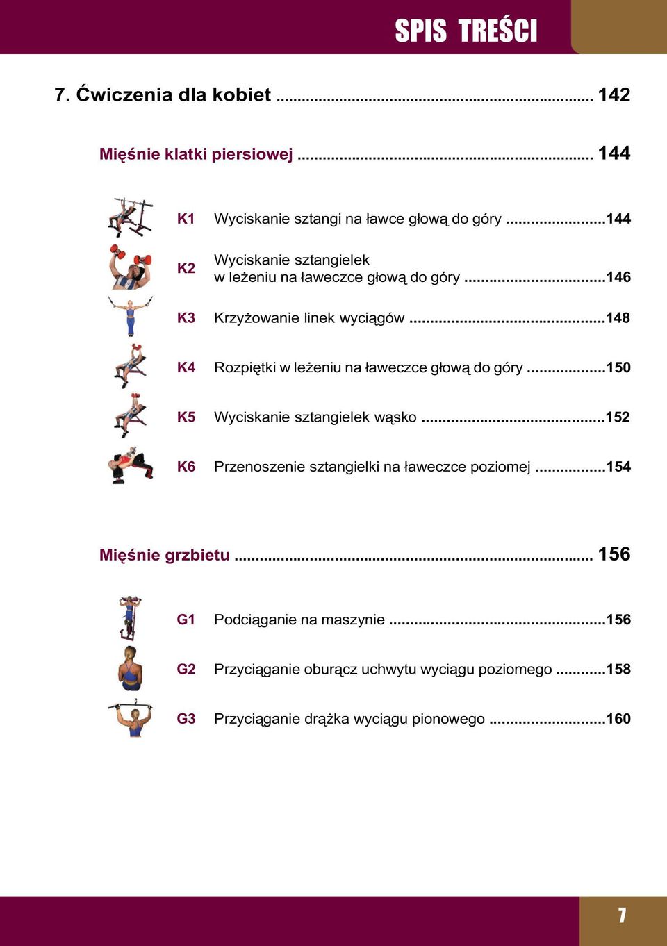 ..148 K4 Rozpiętki w leżeniu na ławeczce głową do góry...150 K5 Wyciskanie sztangielek wąsko.