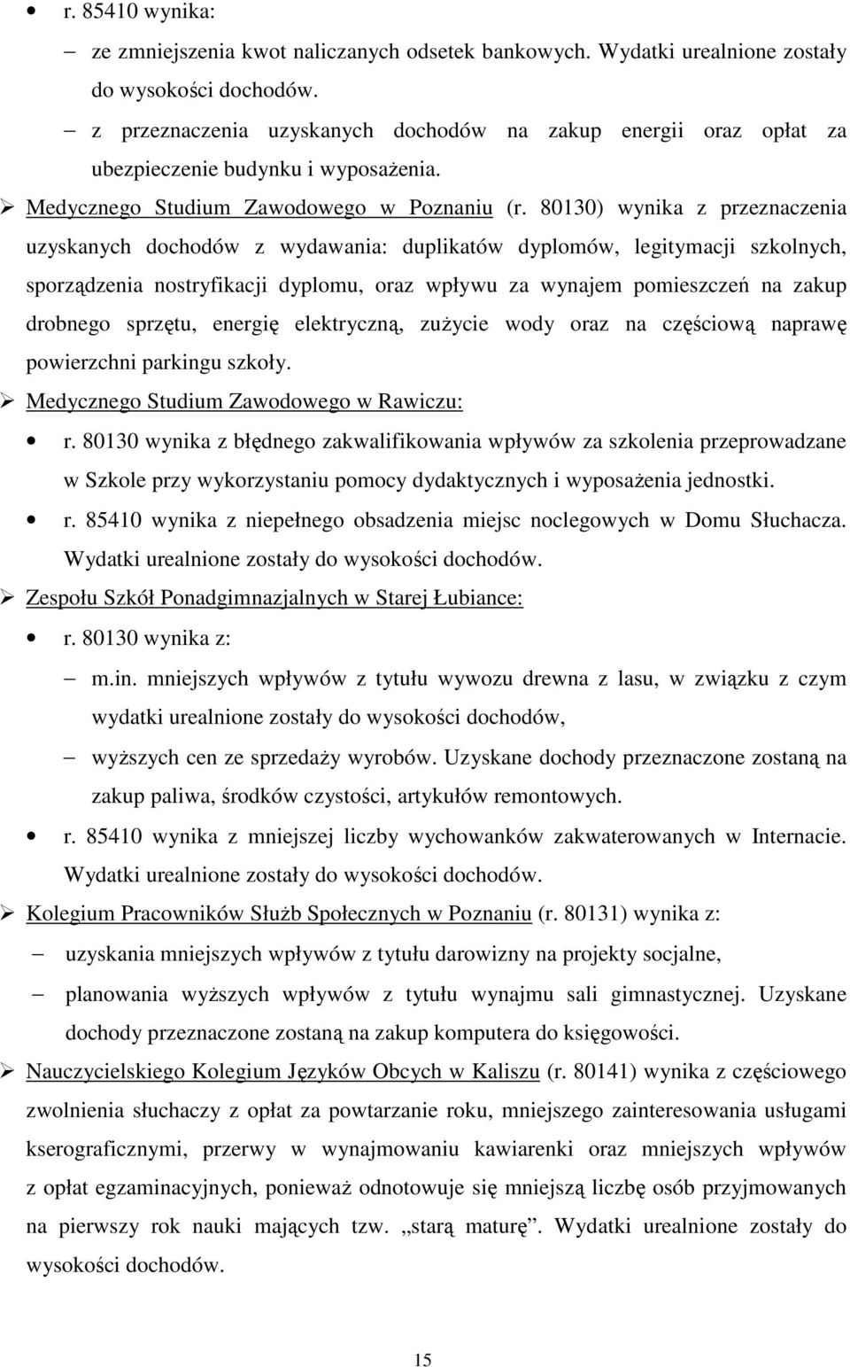 80130) wynika z przeznaczenia uzyskanych dochodów z wydawania: duplikatów dyplomów, legitymacji szkolnych, sporządzenia nostryfikacji dyplomu, oraz wpływu za wynajem pomieszczeń na zakup drobnego