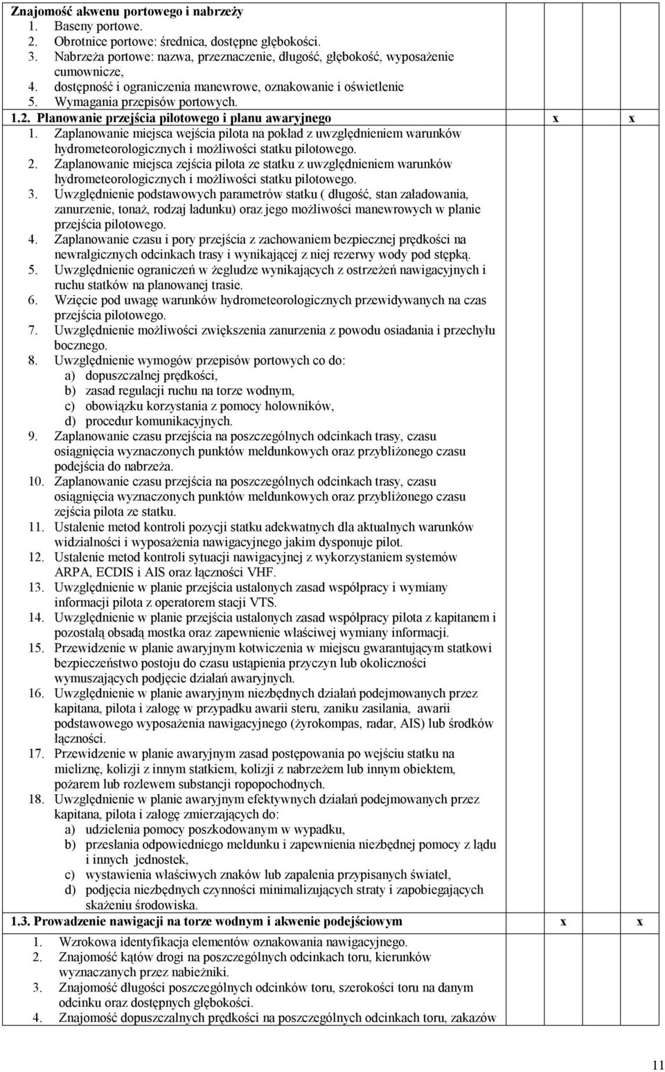 Zaplanoanie miejsca ejścia pilota na pokład z uzględnieniem arunkó hydrometeorologicznych i możliości statku pilotoego. 2.