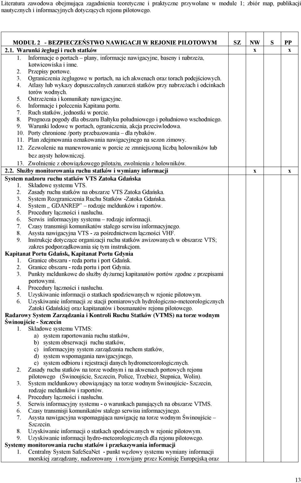 3. Ograniczenia żeglugoe portach, na ich akenach oraz torach podejścioych. 4. Atlasy lub ykazy dopuszczalnych zanurzeń statkó przy nabrzeżach i odcinkach toró odnych. 5.