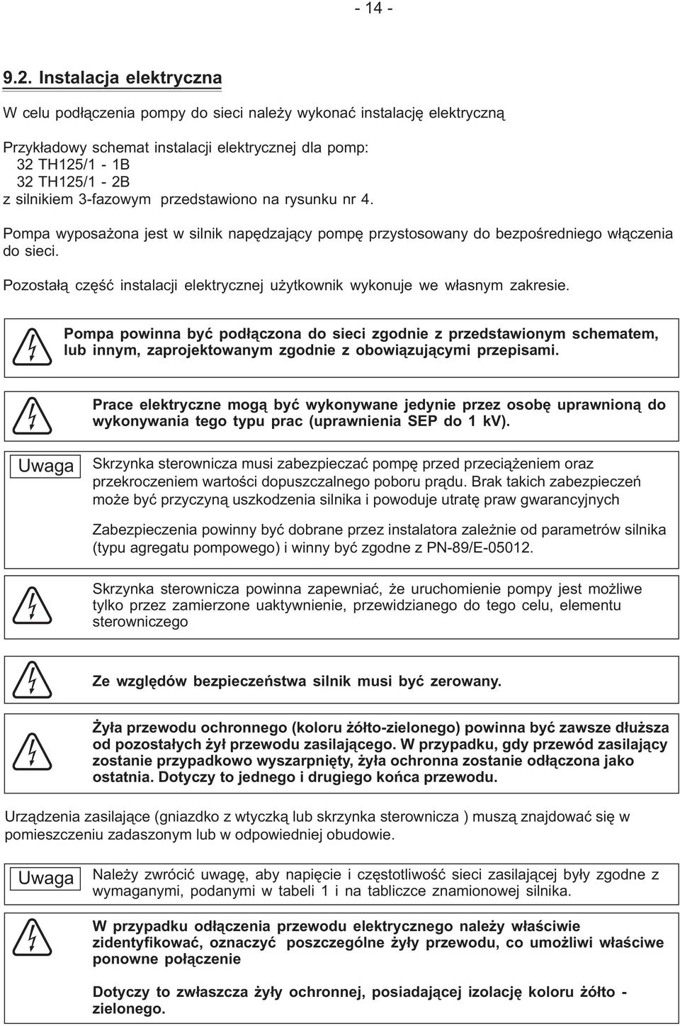 przedstawiono na rysunku nr 4. Pompa wyposażona jest w silnik napędzający pompę przystosowany do bezpośredniego włączenia do sieci.