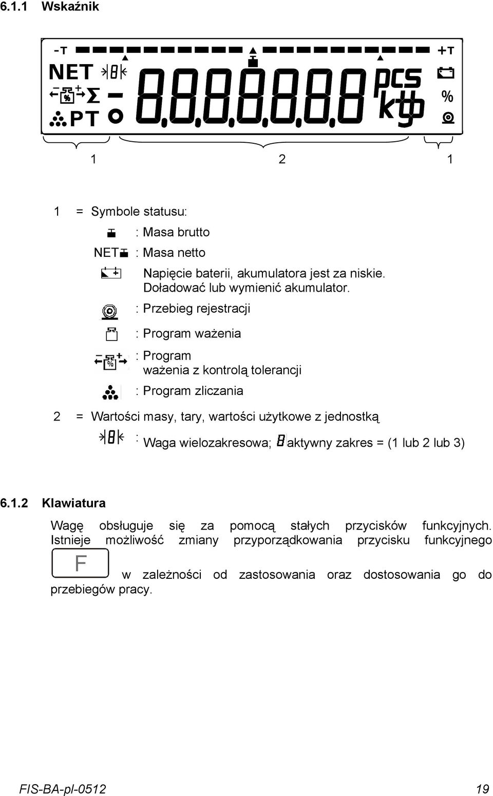 : Przebieg rejestracji : Program ważenia : Program ważenia z kontrolą tolerancji : Program zliczania 2 = Wartości masy, tary, wartości użytkowe z