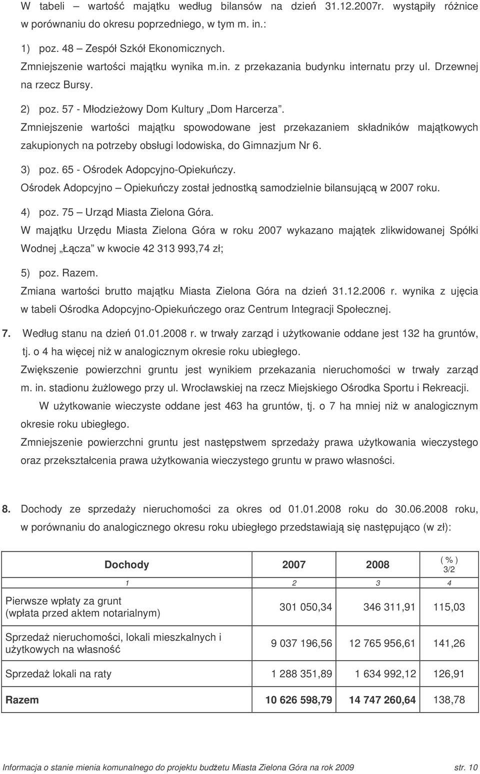 Zmniejszenie wartoci majtku spowodowane jest przekazaniem składników majtkowych zakupionych na potrzeby obsługi lodowiska, do Gimnazjum Nr 6. 3) poz. 65 - Orodek Adopcyjno-Opiekuczy.