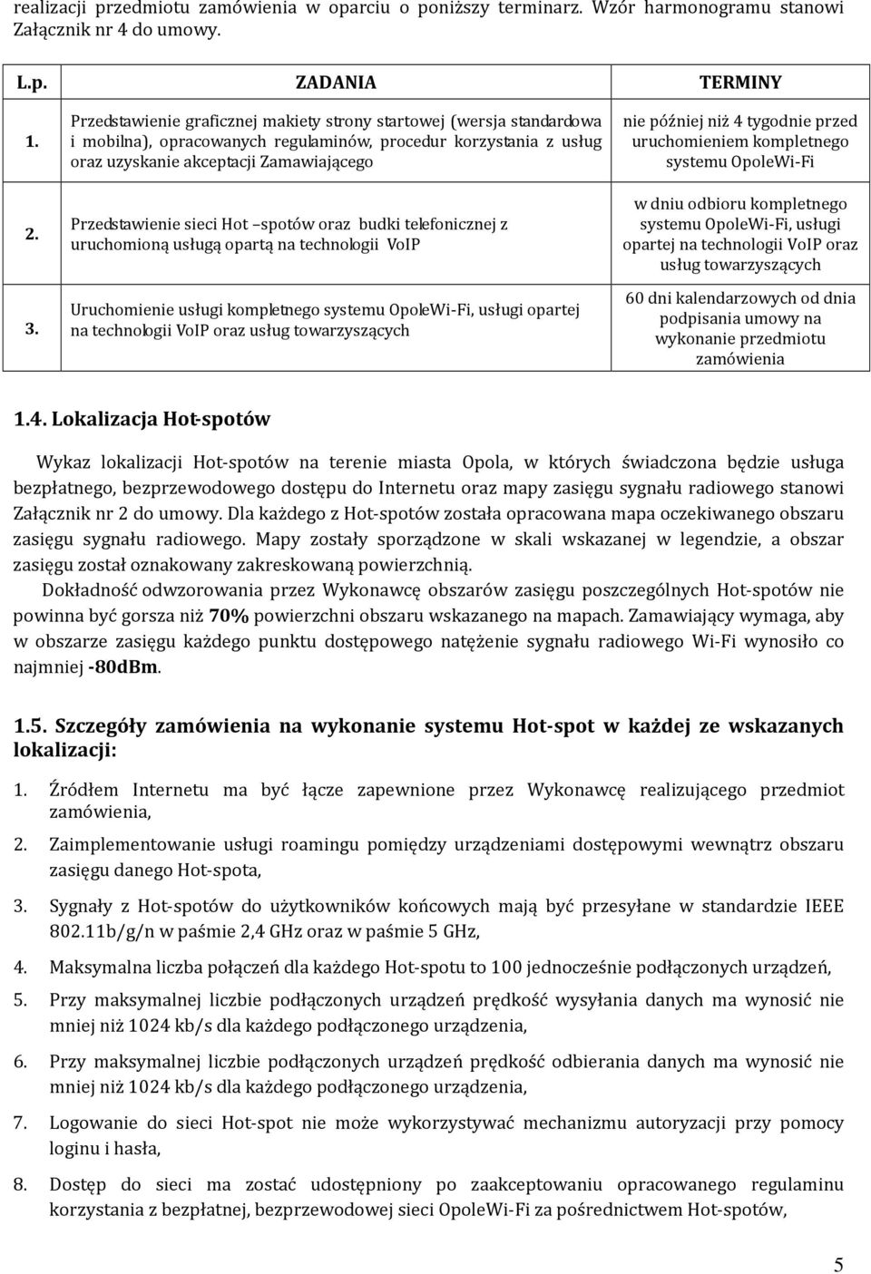 Hot spotów oraz budki telefonicznej z uruchomioną usługą opartą na technologii VoIP Uruchomienie usługi kompletnego systemu OpoleWi-Fi, usługi opartej na technologii VoIP oraz usług towarzyszących