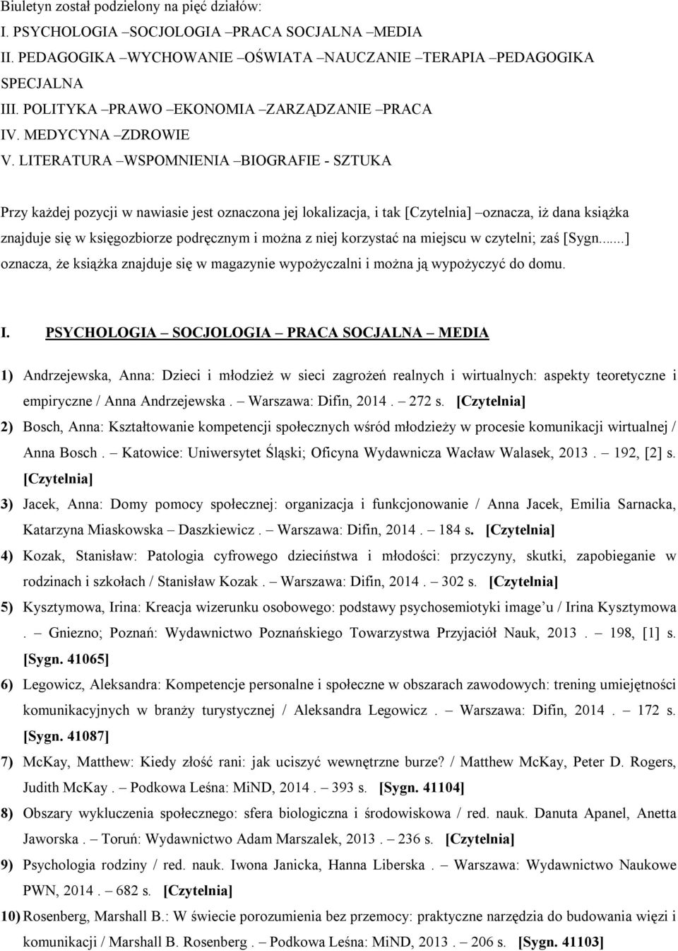 LITERATURA WSPOMNIENIA BIOGRAFIE - SZTUKA Przy każdej pozycji w nawiasie jest oznaczona jej lokalizacja, i tak [Czytelnia] oznacza, iż dana książka znajduje się w księgozbiorze podręcznym i można z