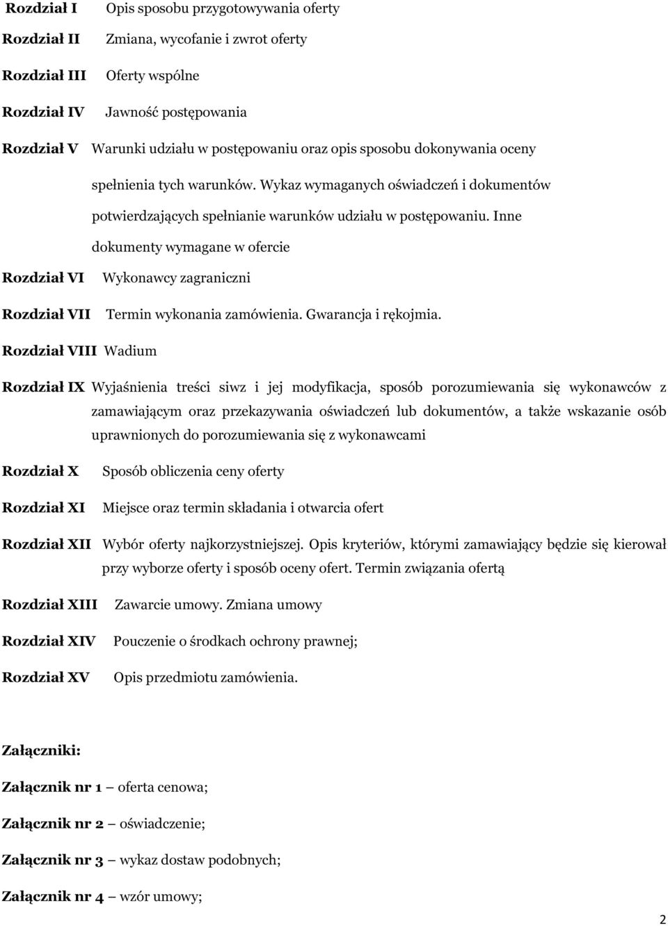 Inne dokumenty wymagane w ofercie Rozdział VI Rozdział VII Wykonawcy zagraniczni Termin wykonania zamówienia. Gwarancja i rękojmia.