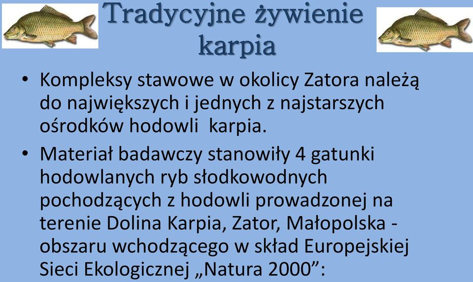 Materiał badawczy stanowiły 4 gatunki hodowlanych ryb słodkowodnych pochodzących z