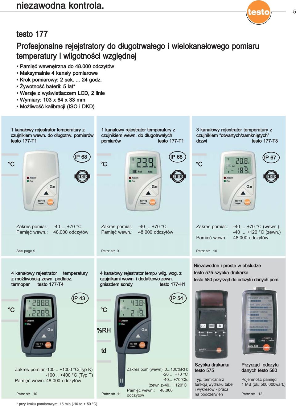 Żywotność baterii: 5 lat* Wersje z wyświetlaczem LCD, 2 linie Wymiary: 103 x 64 x 33 mm Możliwość kalibracji (ISO i DKD) 1 kanałowy rejestrator temperatury z czujnikiem wewn. do długotrw.