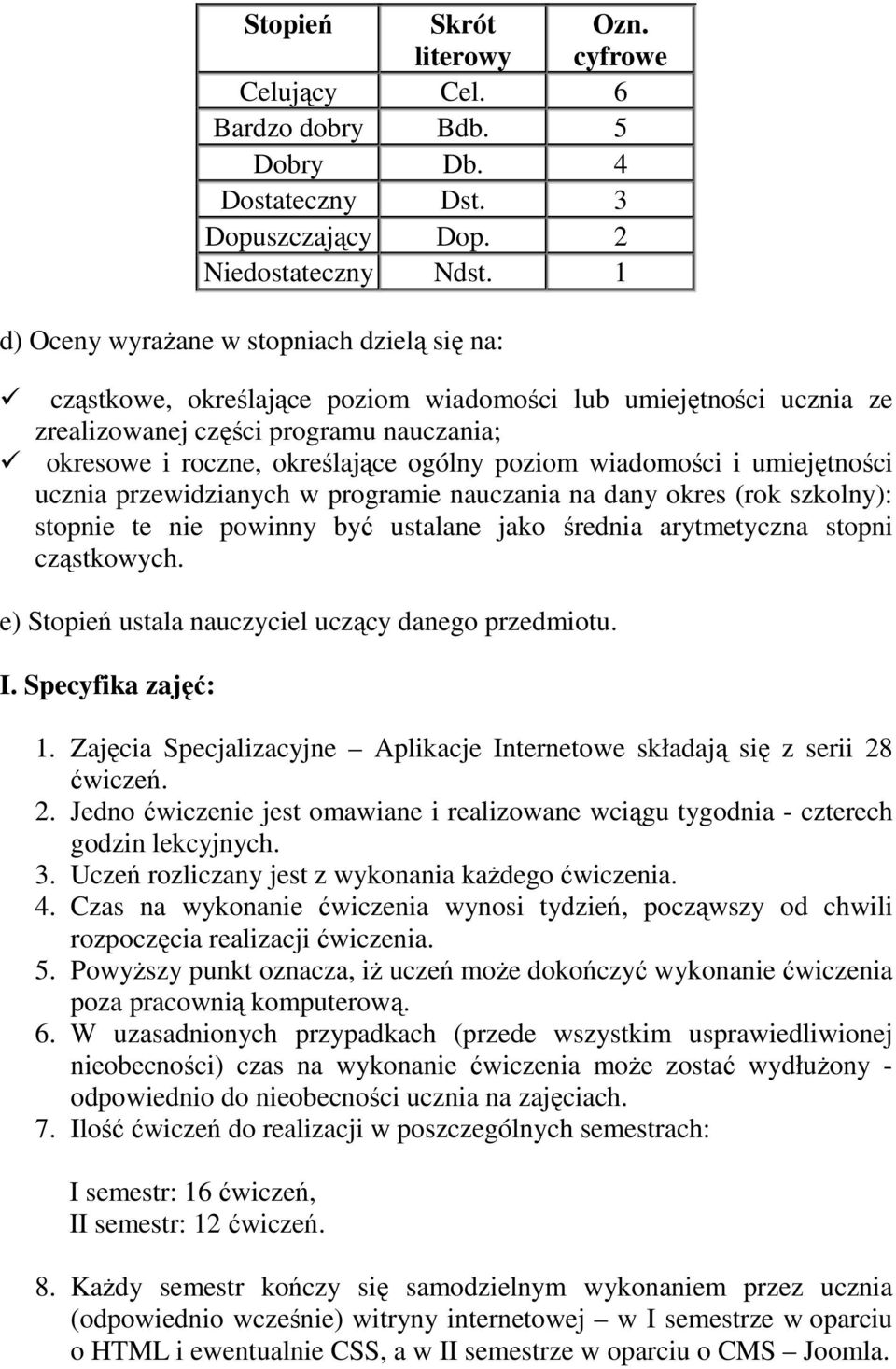 poziom wiadomości i umiejętności ucznia przewidzianych w programie nauczania na dany okres (rok szkolny): stopnie te nie powinny być ustalane jako średnia arytmetyczna stopni cząstkowych.