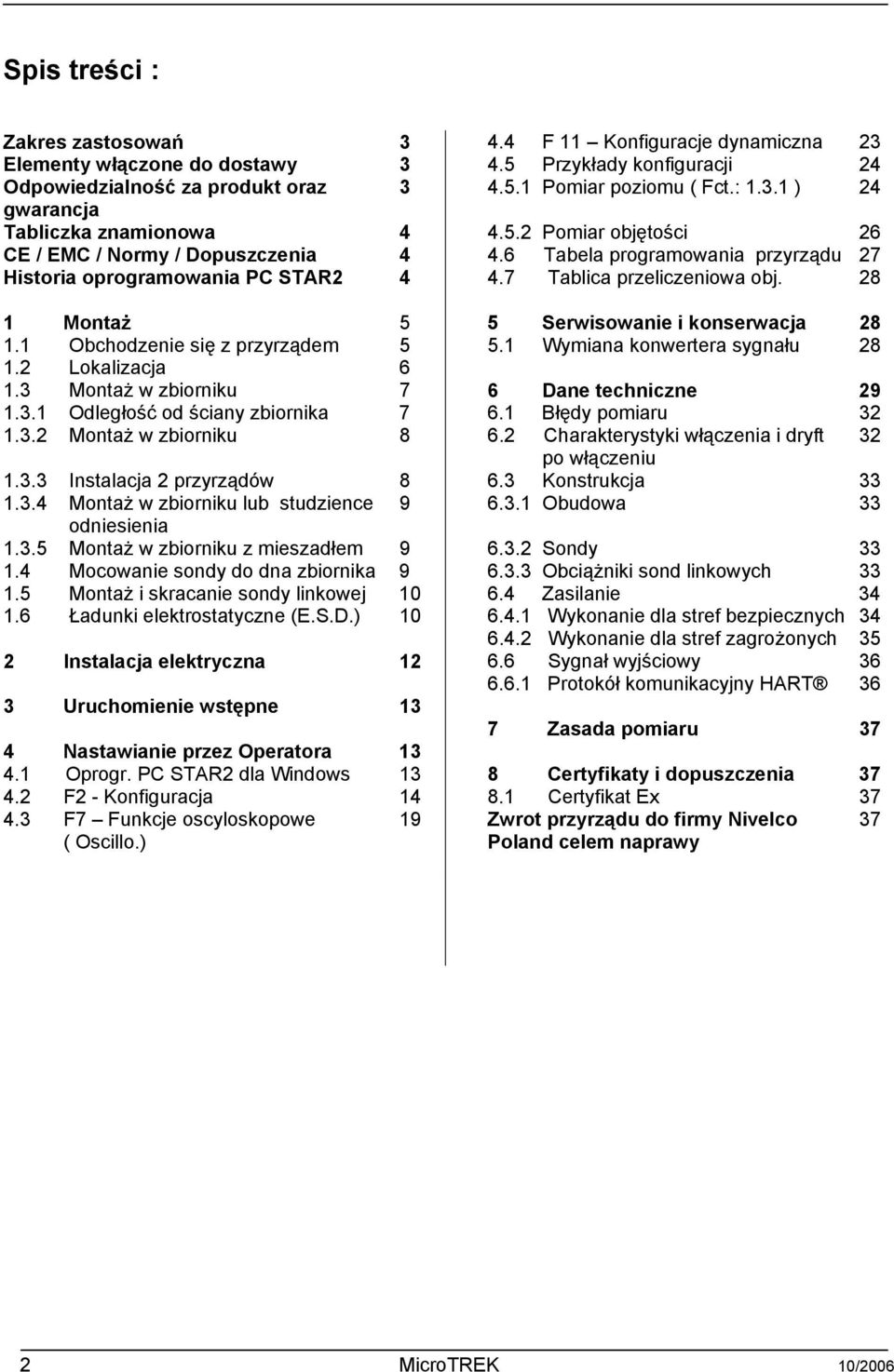 28 1 Montaż 5 5 Serwisowanie i konserwacja 28 1.1 Obchodzenie się z przyrządem 5 5.1 Wymiana konwertera sygnału 28 1.2 Lokalizacja 6 1.3 Montaż w zbiorniku 7 6 Dane techniczne 29 1.3.1 Odległość od ściany zbiornika 7 6.