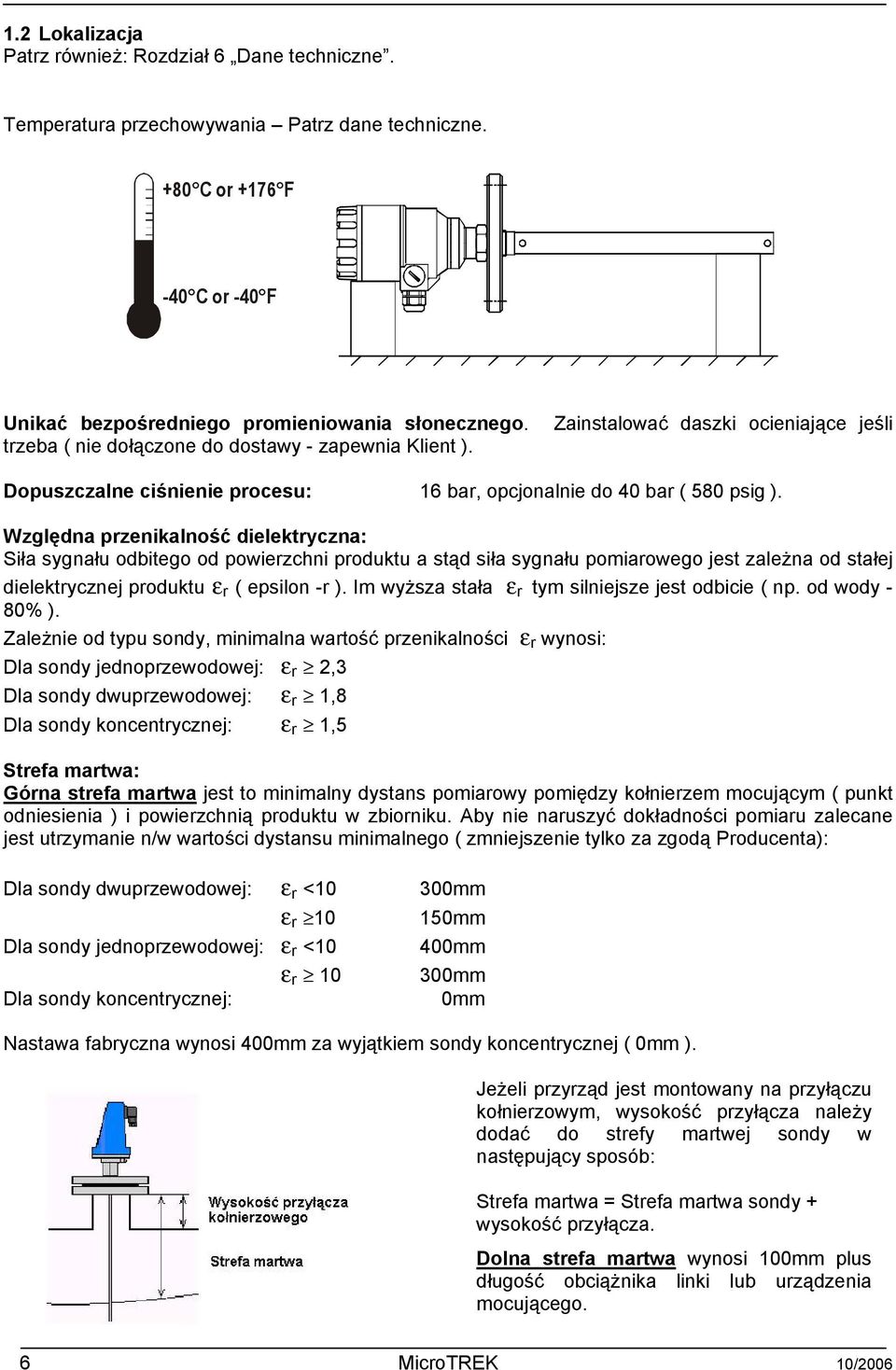 Względna przenikalność dielektryczna: Siła sygnału odbitego od powierzchni produktu a stąd siła sygnału pomiarowego jest zależna od stałej dielektrycznej produktu ε r ( epsilon -r ).