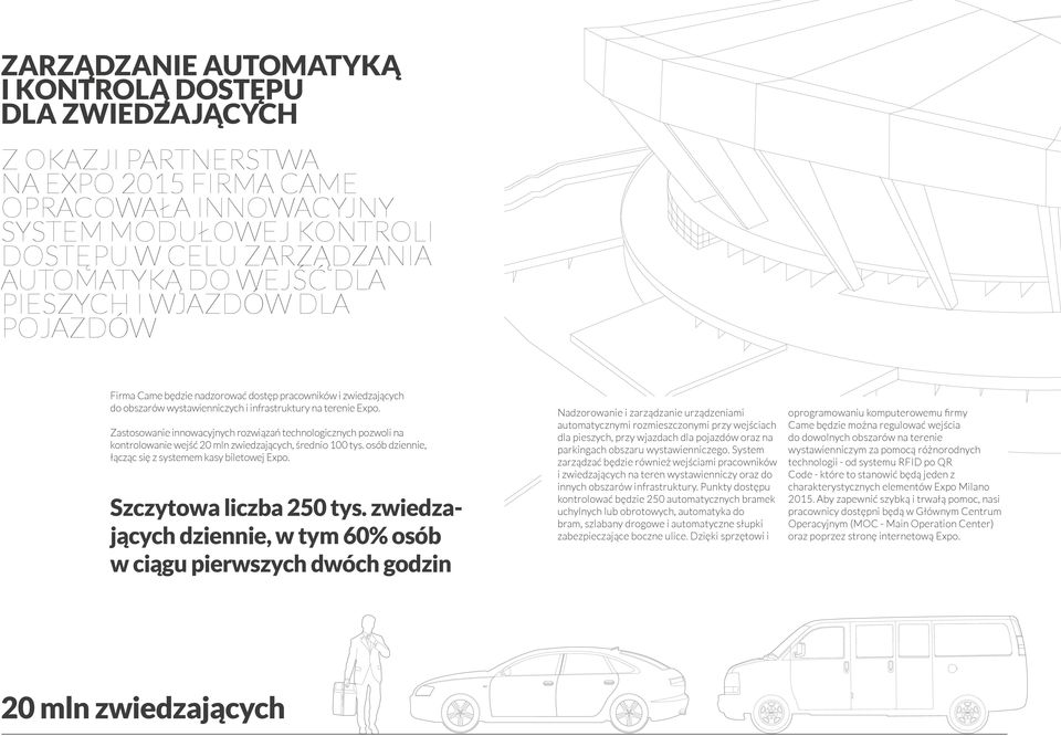 Zastosowanie innowacyjnych rozwiązań technologicznych pozwoli na kontrolowanie wejść 20 mln zwiedzających, średnio 100 tys. osób dziennie, łącząc się z systemem kasy biletowej Expo.