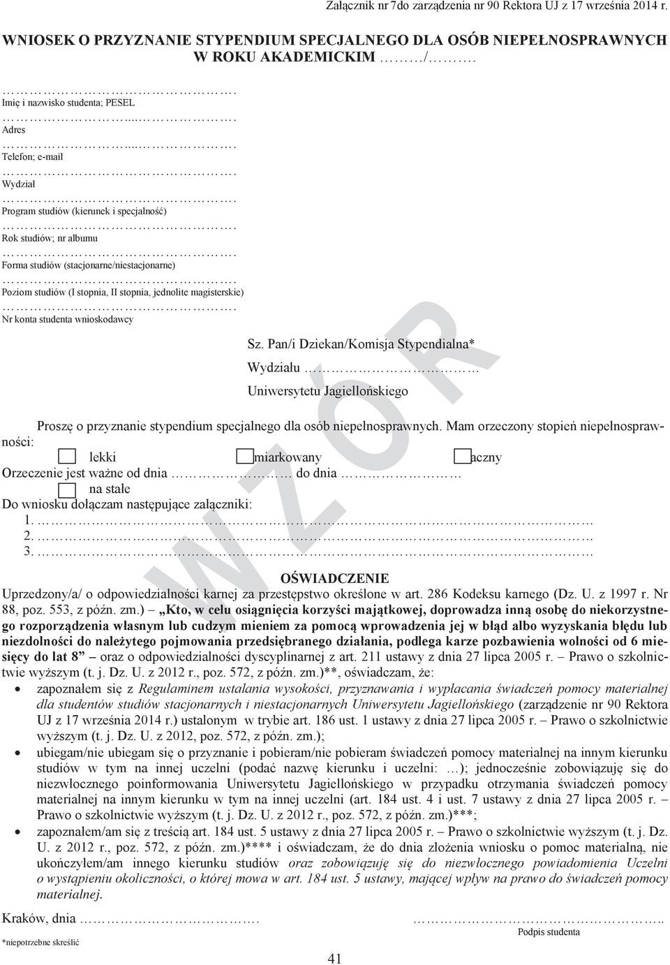 stopnia, jednolite magisterskie) Nr konta studenta wnioskodawcy Sz.