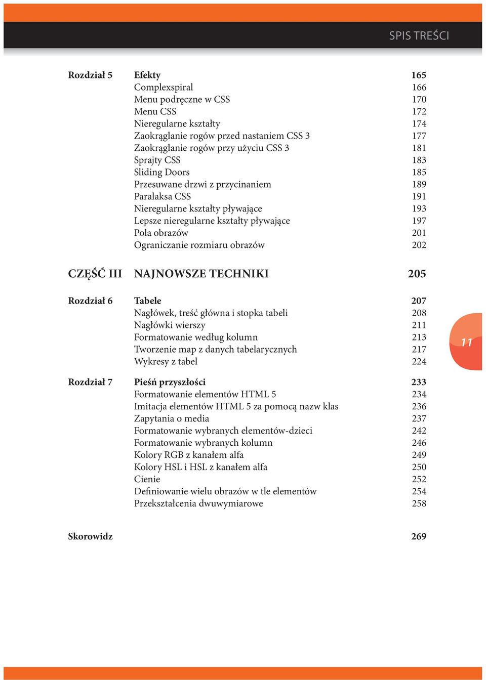 Ograniczanie rozmiaru obrazów 202 CZĘŚĆ III NAJNOWSZE TECHNIKI 205 Rozdział 6 Tabele 207 Nagłówek, treść główna i stopka tabeli 208 Nagłówki wierszy 211 Formatowanie według kolumn 213 Tworzenie map z