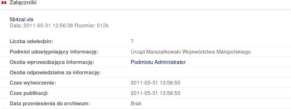 informację: Osoba wprowadzająca informację: Urząd Marszałkowski Województwa Małopolskiego
