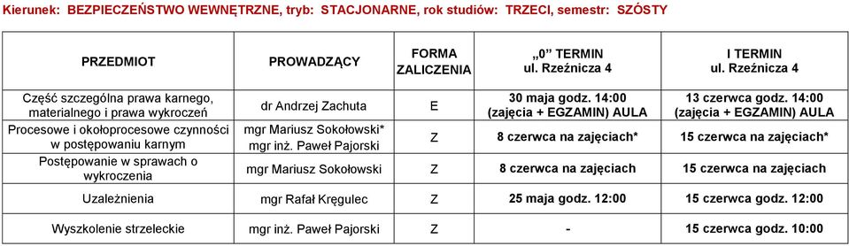 Sokołowski* E 30 maja godz. 14:00 13 czerwca godz.