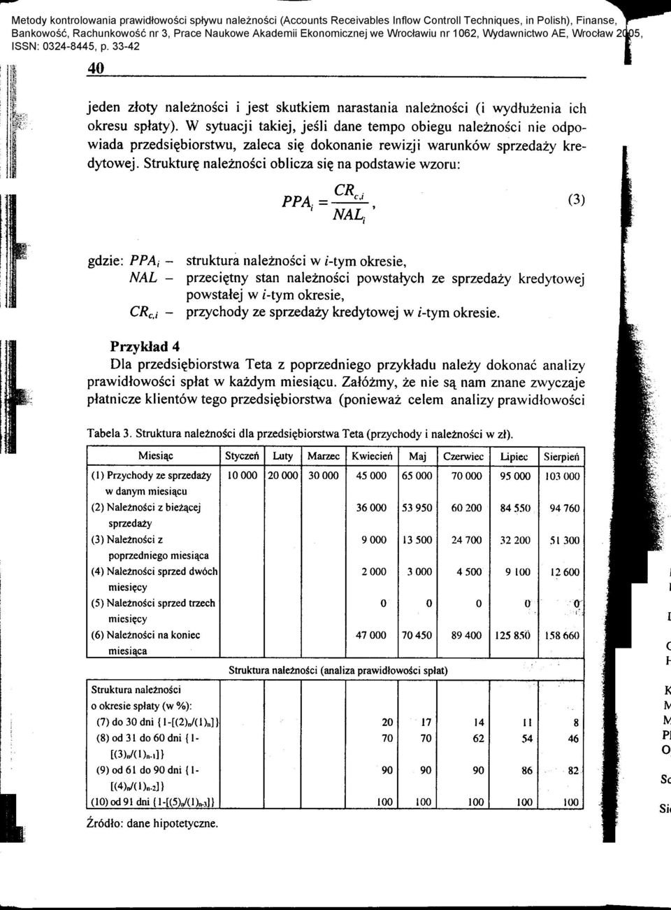 , ~ sytuacjl taklej" jesll dane,temp~ ~,blegu nal,eznosci nle odpoj ' wlada przedsl~blorstwu, zaleca Sl~ dokonanle rewzjl warunkow sprzedazy krej dytowej, Struktur~ naleznosci oblicza si~ na