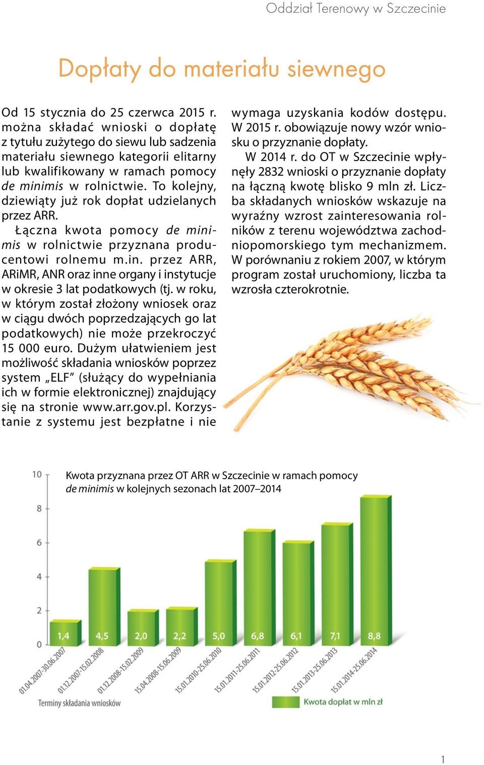 To kolejny, dziewiąty już rok dopłat udzielanych przez ARR. Łączna kwota pomocy de minimis w rolnictwie przyznana producentowi rolnemu m.in. przez ARR, ARiMR, ANR oraz inne organy i instytucje w okresie 3 lat podatkowych (tj.