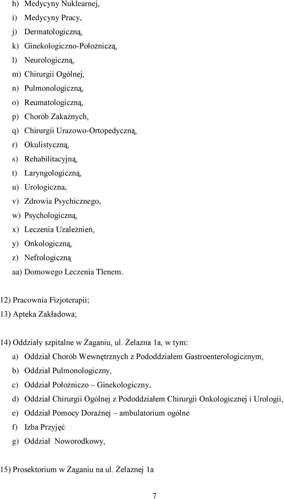 Nefrologiczną aa) Domowego Leczenia Tlenem. 12) Pracownia Fizjoterapii; 13) Apteka Zakładowa; 14) Oddziały szpitalne w Żaganiu, ul.