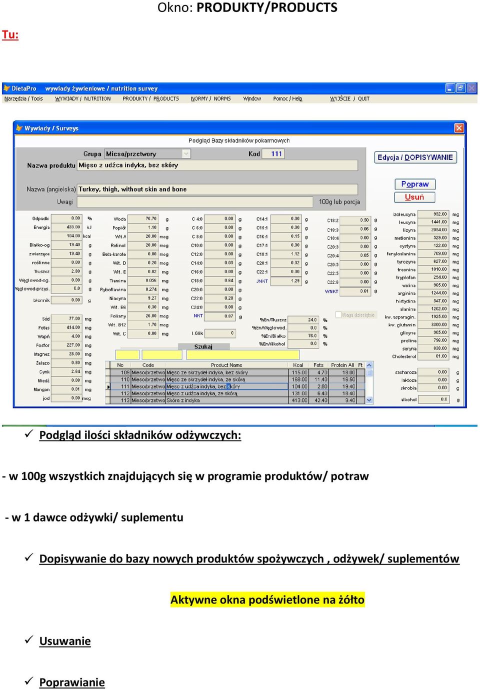 dawce odżywki/ suplementu Dopisywanie do bazy nowych produktów