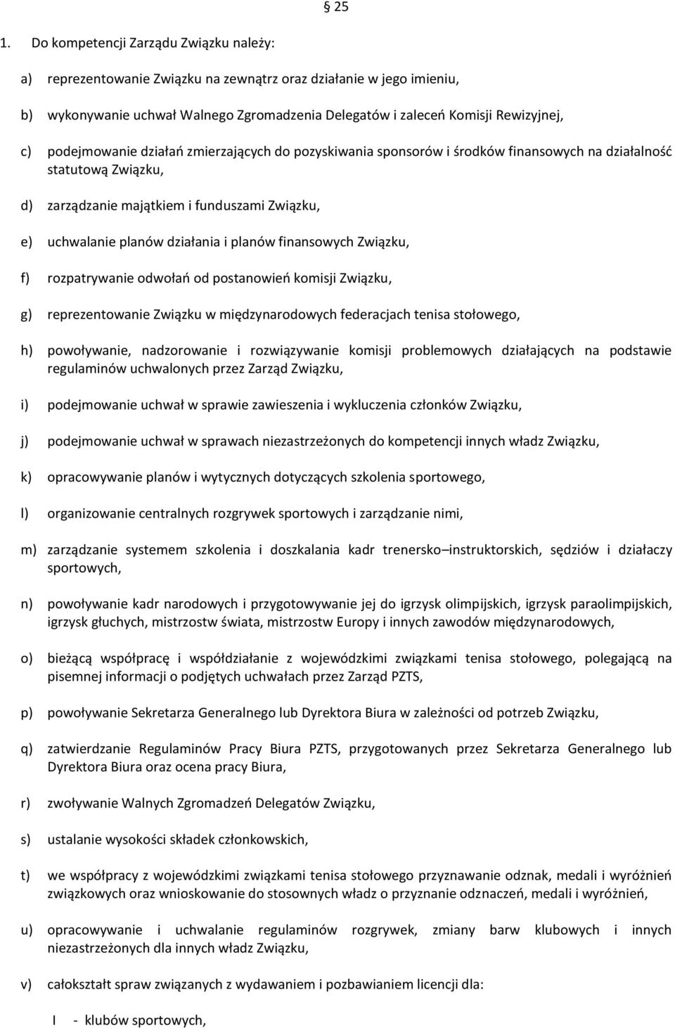 planów finansowych Związku, f) rozpatrywanie odwołań od postanowień komisji Związku, g) reprezentowanie Związku w międzynarodowych federacjach tenisa stołowego, h) powoływanie, nadzorowanie i