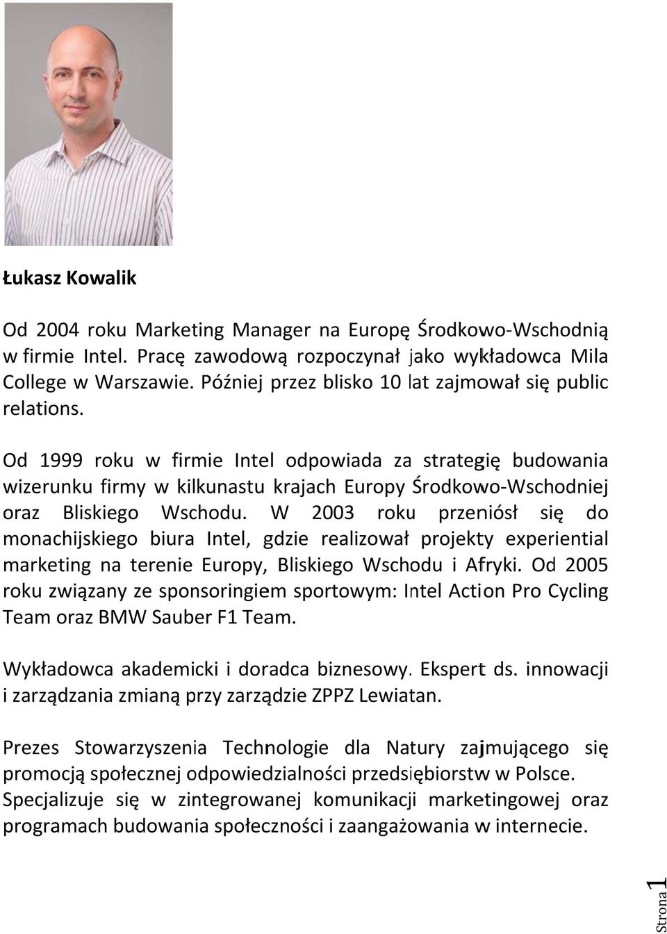 Od 1999 roku w firmie Intel odpowiada za strategię budowania wizerunku firmy w kilkunastu krajach Europy Środkowo-Wschodniej oraz Bliskiego Wschodu.