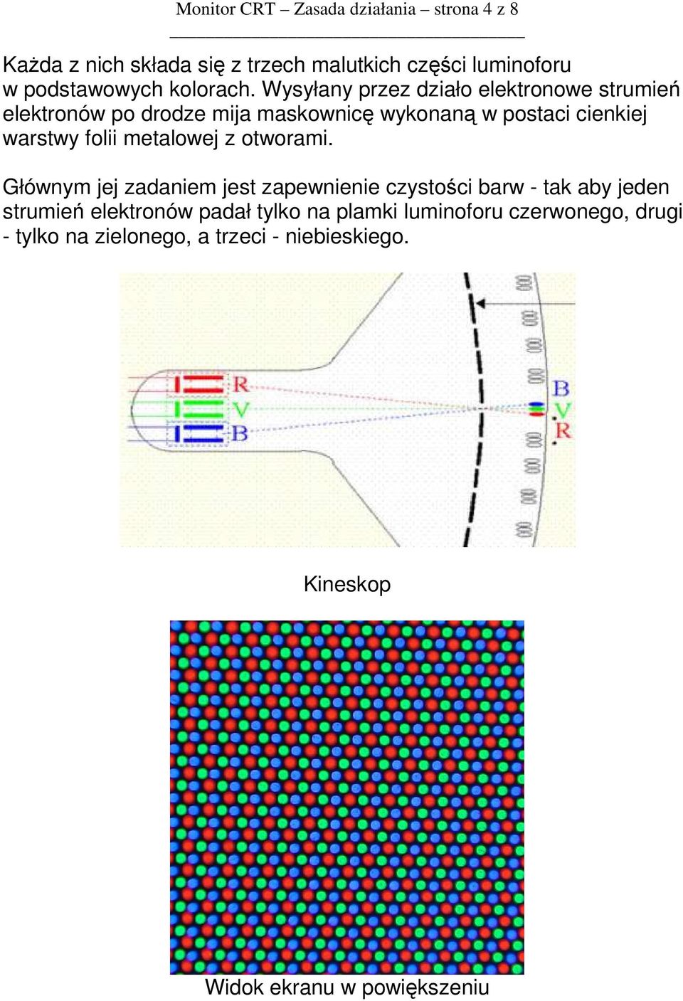 Wysyłany przez działo elektronowe strumień elektronów po drodze mija maskownicę wykonaną w postaci cienkiej warstwy folii