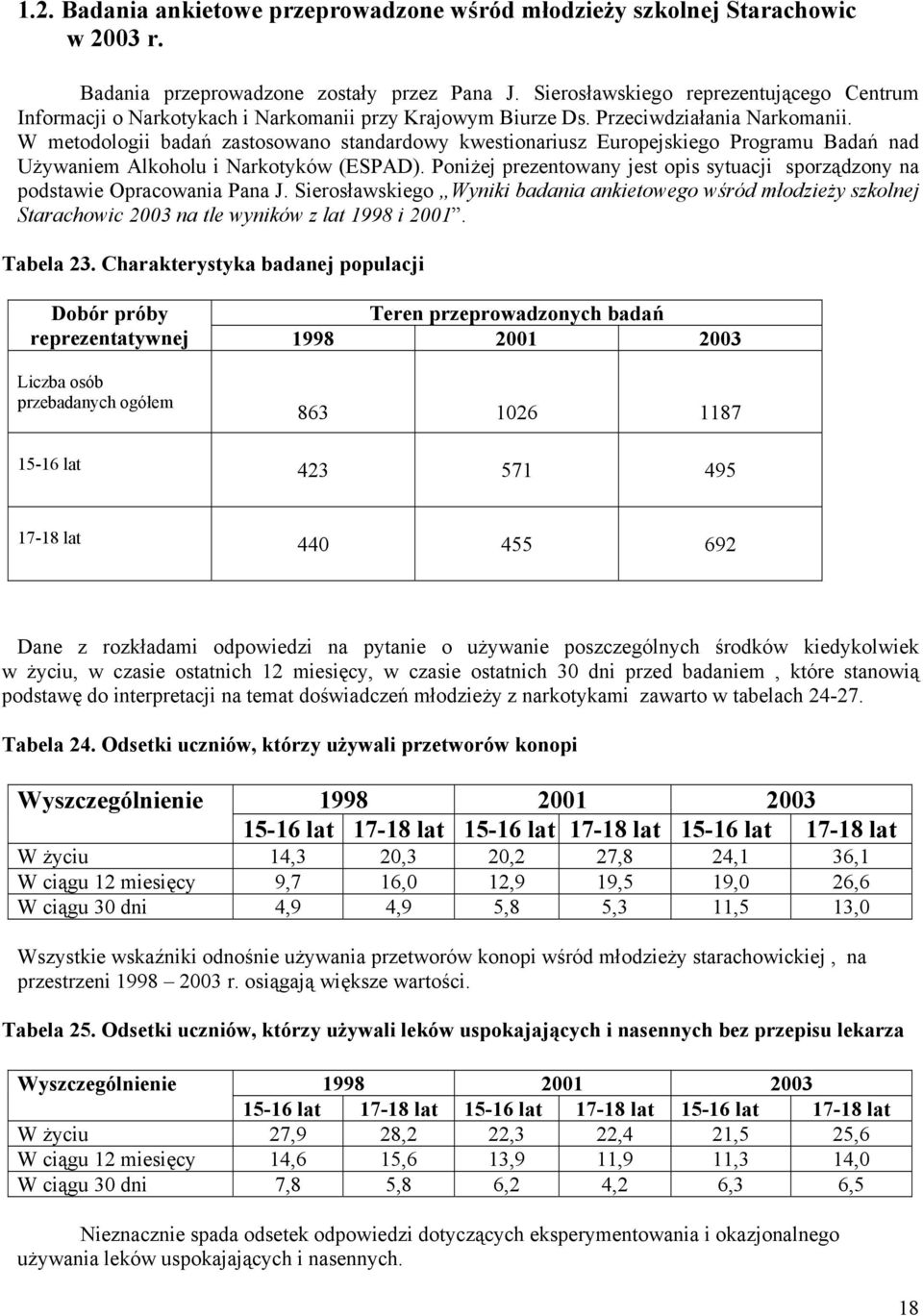 W metodologii badań zastosowano standardowy kwestionariusz Europejskiego Programu Badań nad Używaniem Alkoholu i Narkotyków (ESPAD).